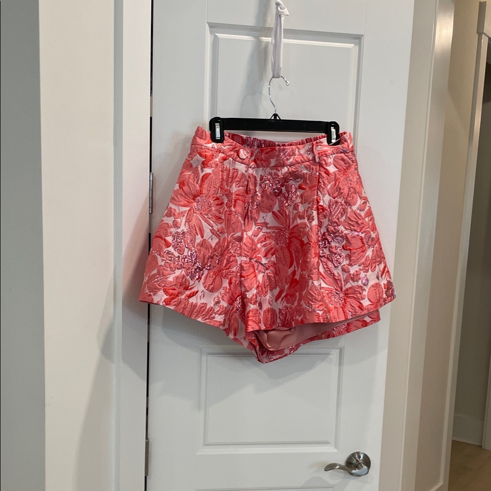 Luxe Pink Floral High Waist Shorts